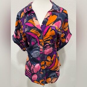 WESTBOUND Colorful Short Sleeve Button Down Shirt EUC